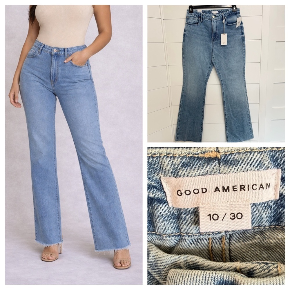 New! Good American NWT High Rise Straight Leg Jeans Raw Hem 36289